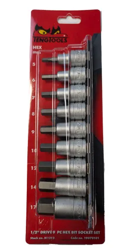 Tengtools 1/2" Drive Hex Bit Socket Set 9 Pieces